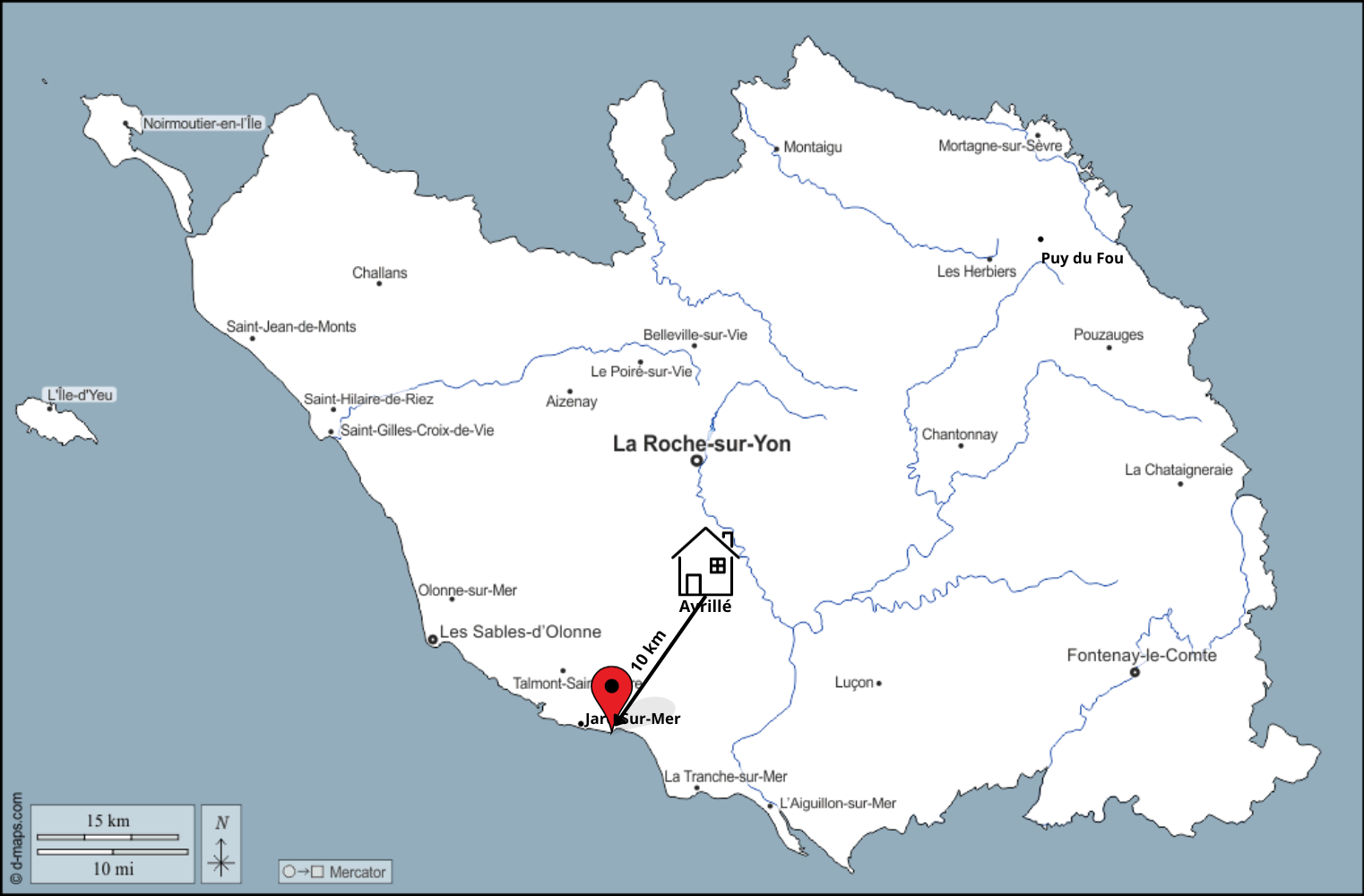 Distance entre le gîte et la Plage de Clémenceau